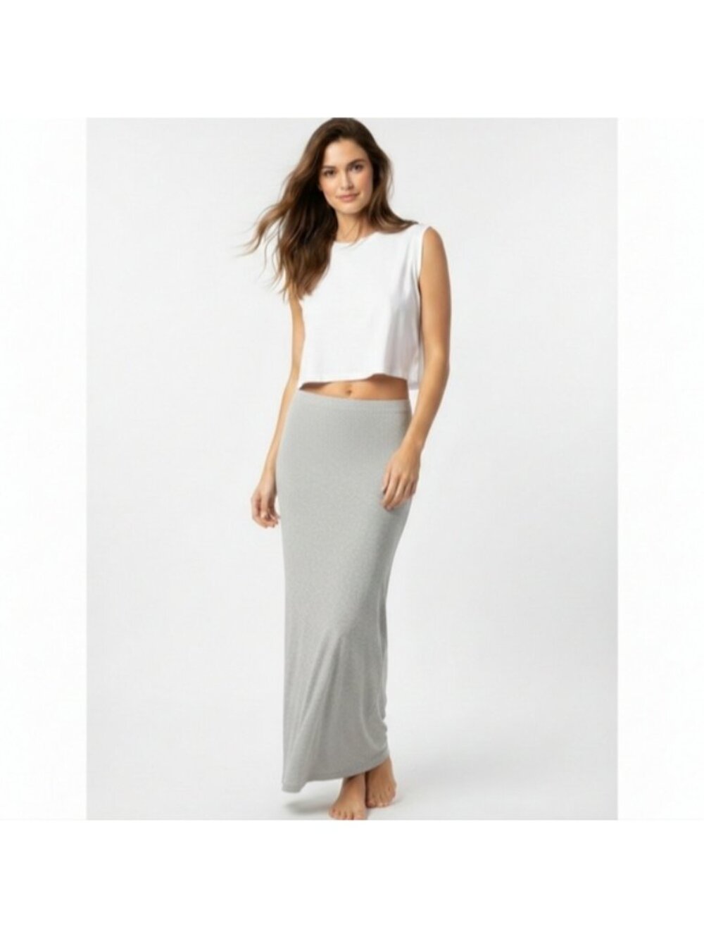 💠 Trendyland Grey Heathered Maxi Skirt Pull On Jersey Lounge Womens Medium